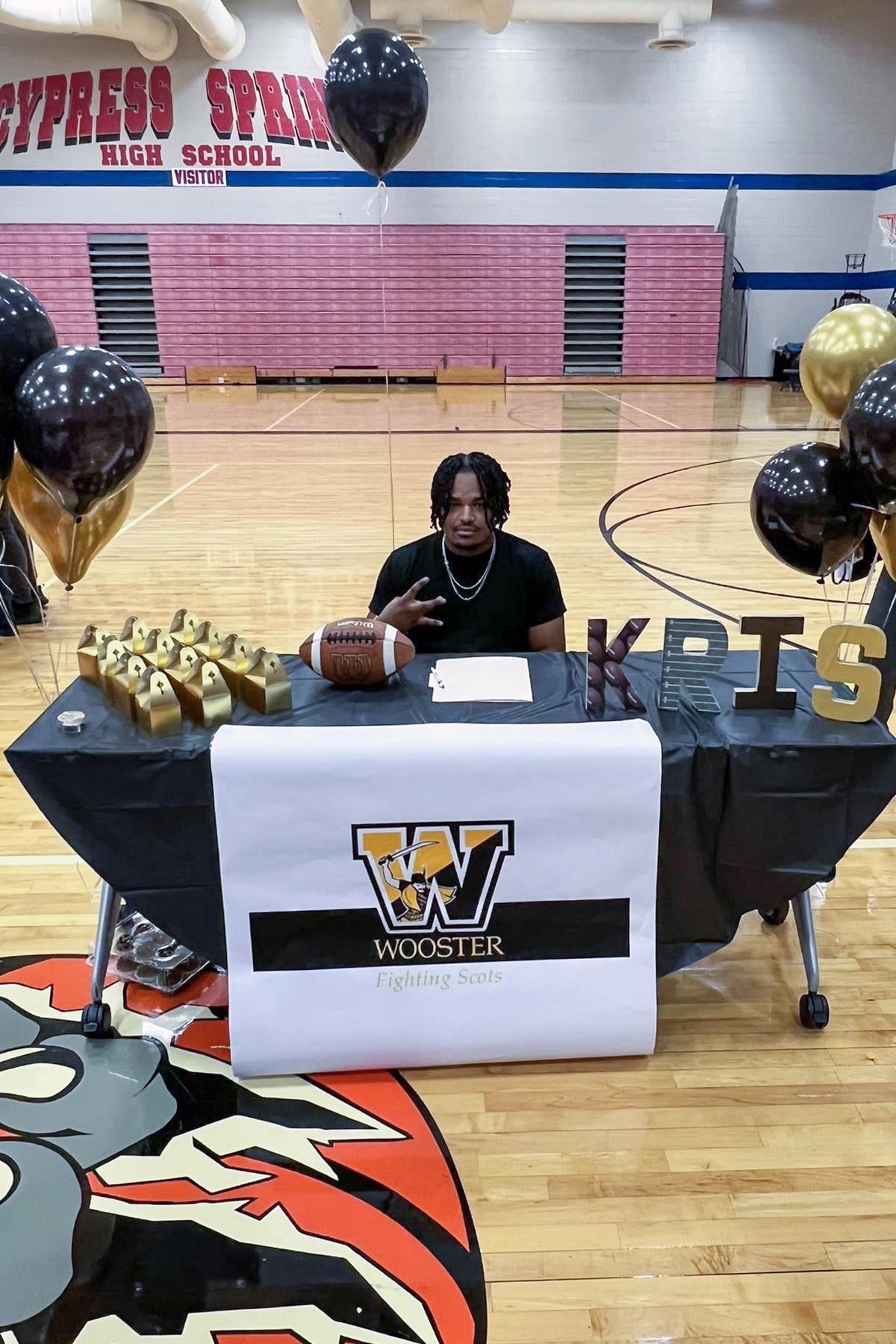 Cypress Springs High School senior Kristofer Dargin signed a letter of intent to play football at the College of Wooster.